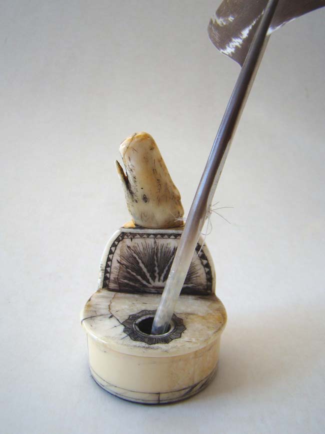 A charming Walrus and Whale Ivory Inkwell — image 4